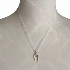 Fancy Cursive Script Letter O Initial Charm Pendant & Ribbon Necklace | Initial